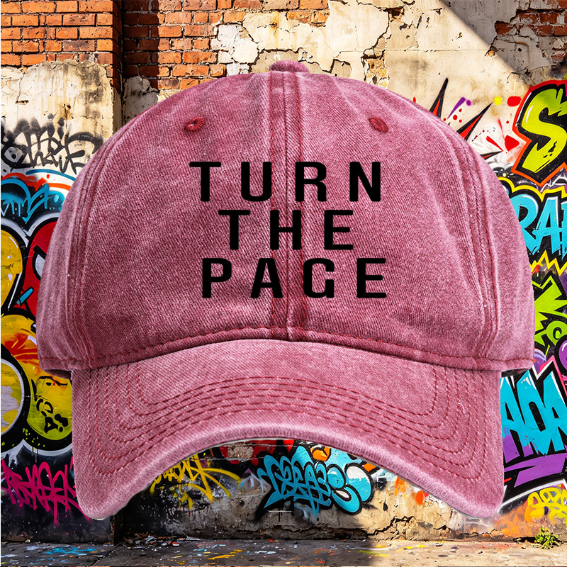 Unisex Classic Washed Hat with Turn The Page Embroidered Design - Casual Streetwear Cap for Daily Wear, Outdoor Activities, and Urban Lifestyle - Perfect for Young Adults and Fashion Lovers Seeking Statement Headwear