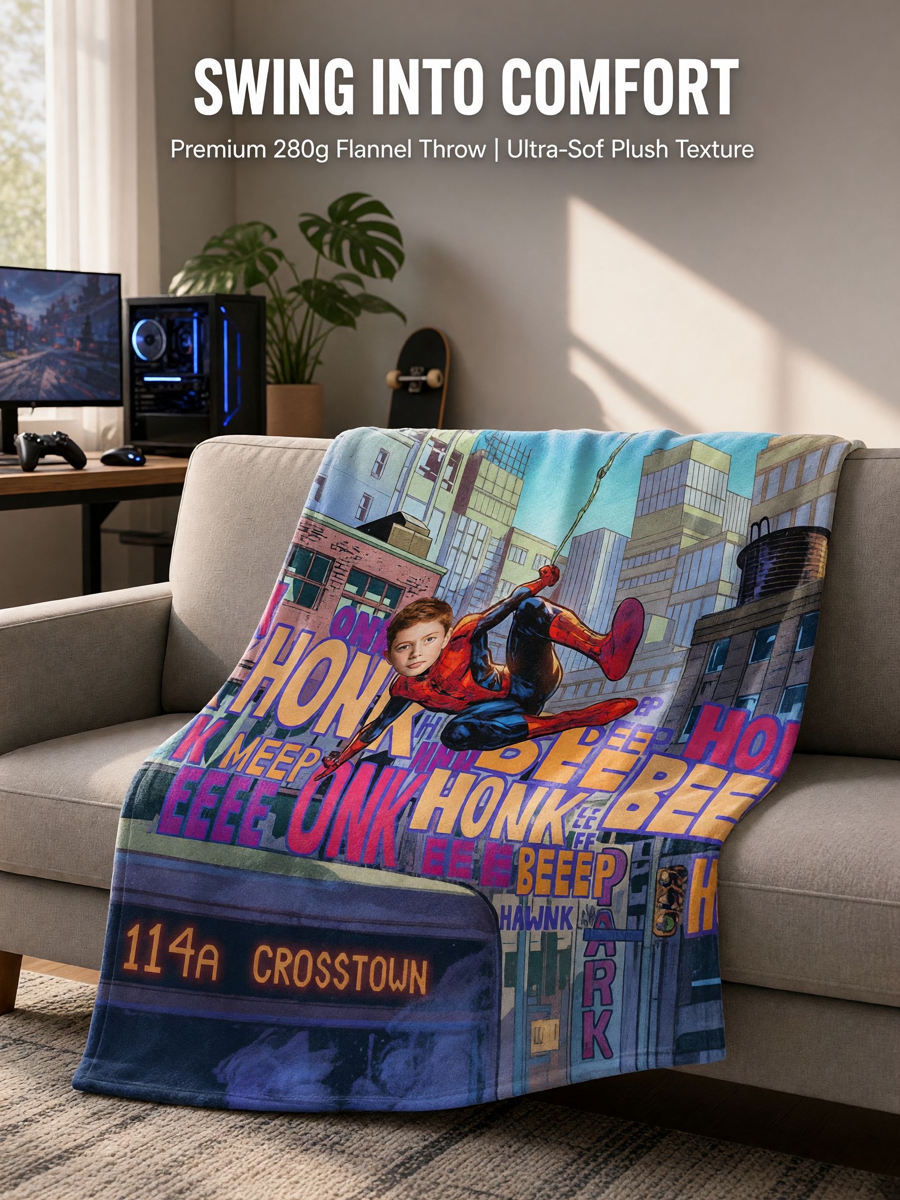 Custom Face Photo Blanket Personalized Superhero Comic Flannel Throw Soft Velvet Plush Bed Couch Ideal Keepsake Gift