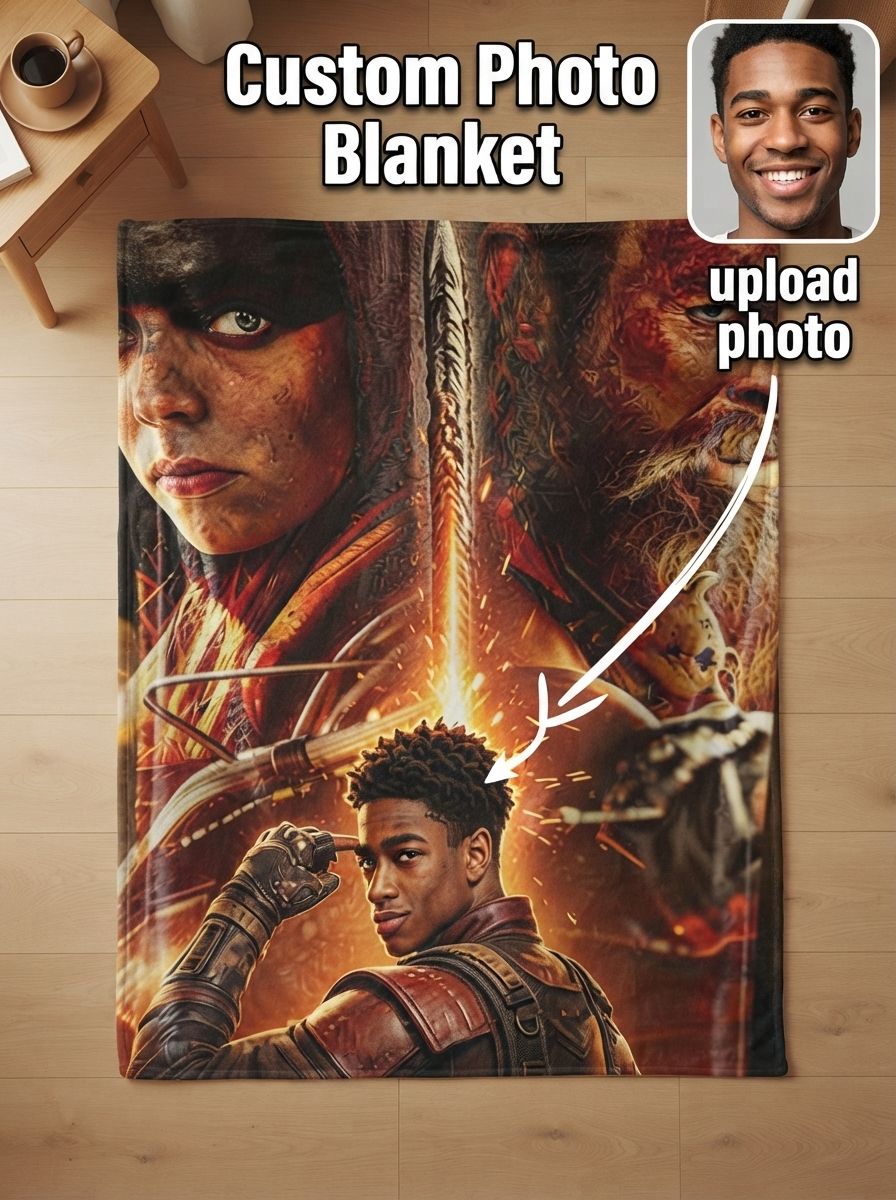 Custom Photo Flannel Throw Blanket, Personalized Epic Character Portrait Soft Fleece Blanket, Anti-Pilling Cozy Warm