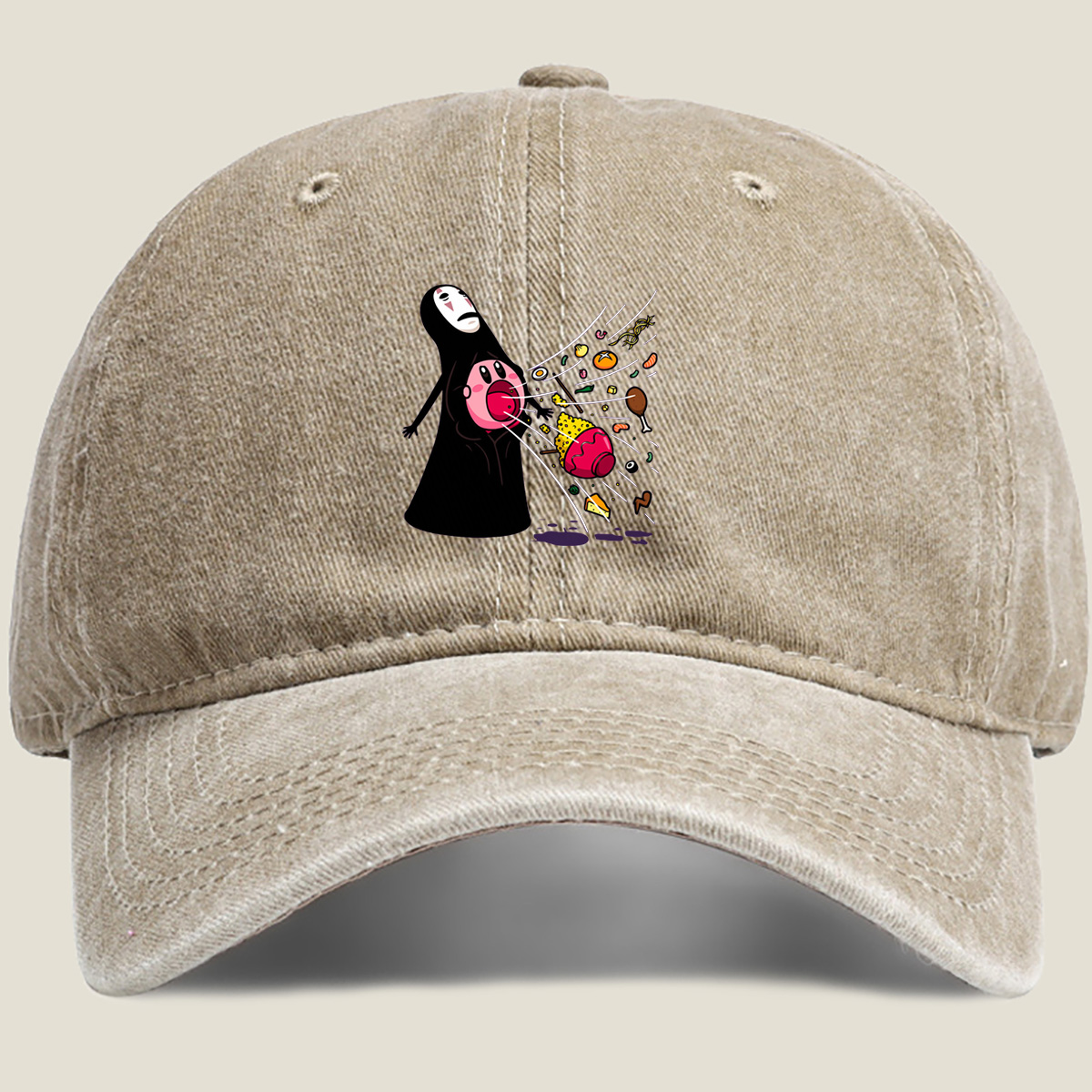No-Face and Kirby: Food Explosion - Washed Denim - Baseball Cap