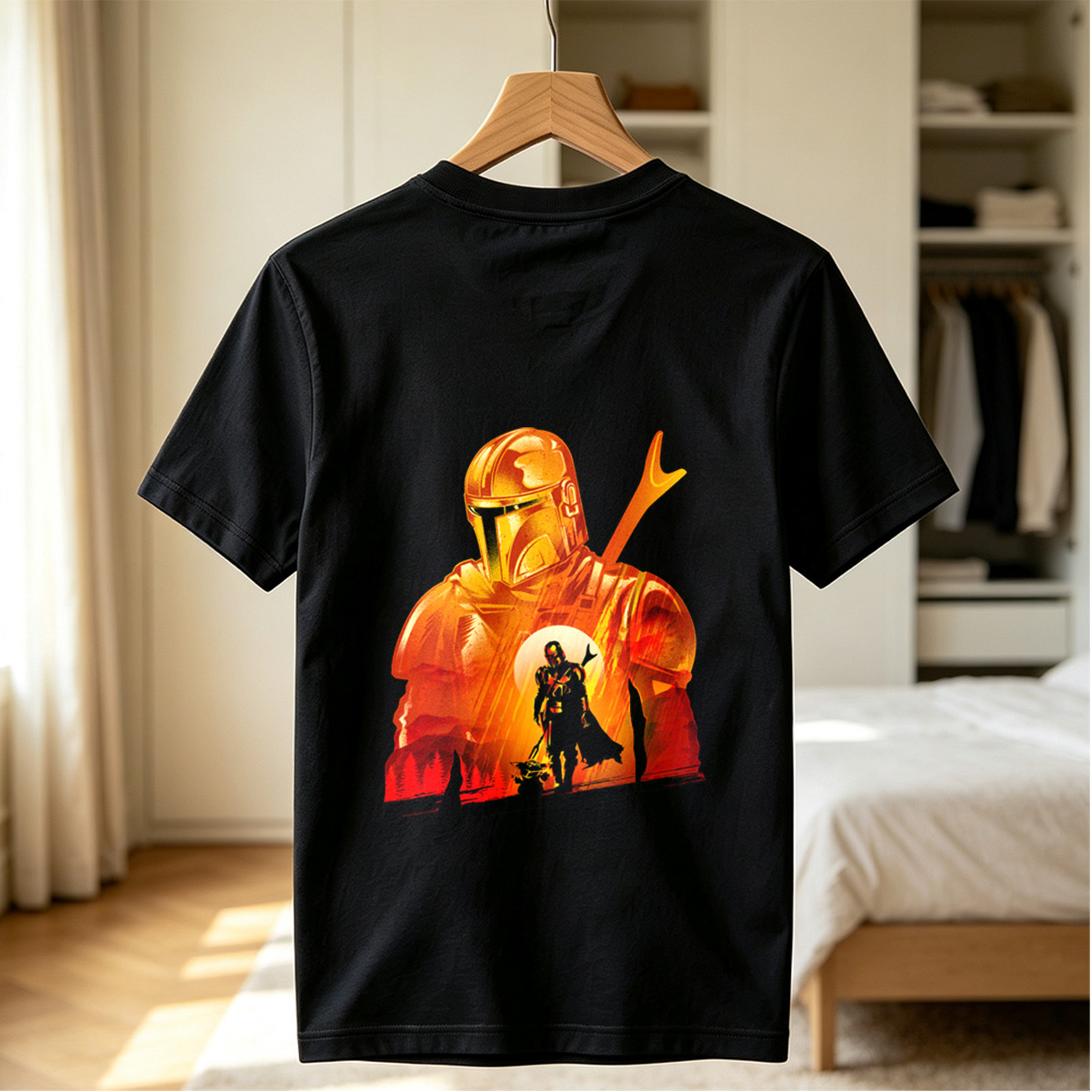 The Mandalorian and the Child in a Fiery Encounter - Tee