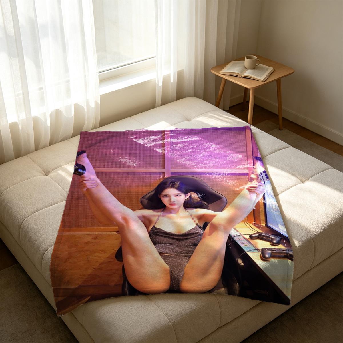 Ava Addams in black lingerie on bed - Blanket