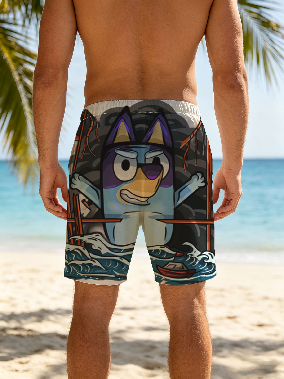 Bluey the Pirate Dog in a Stormy Sea Adventure -  Beach shorts