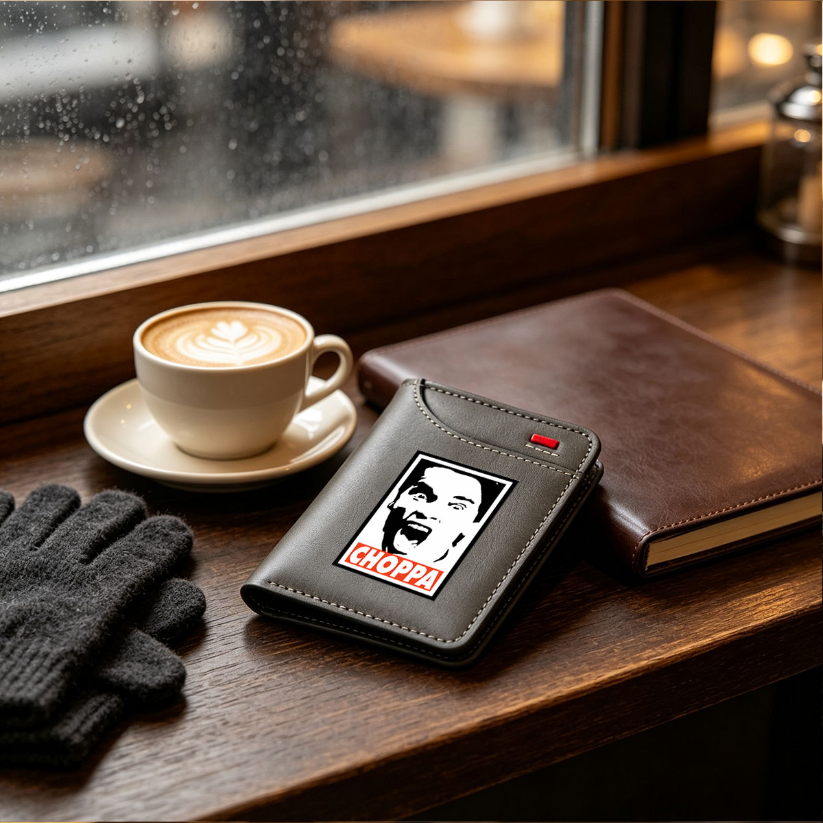 Choppa: A Bold Black and White Portrait with Red Text - Vertical Style Wallet