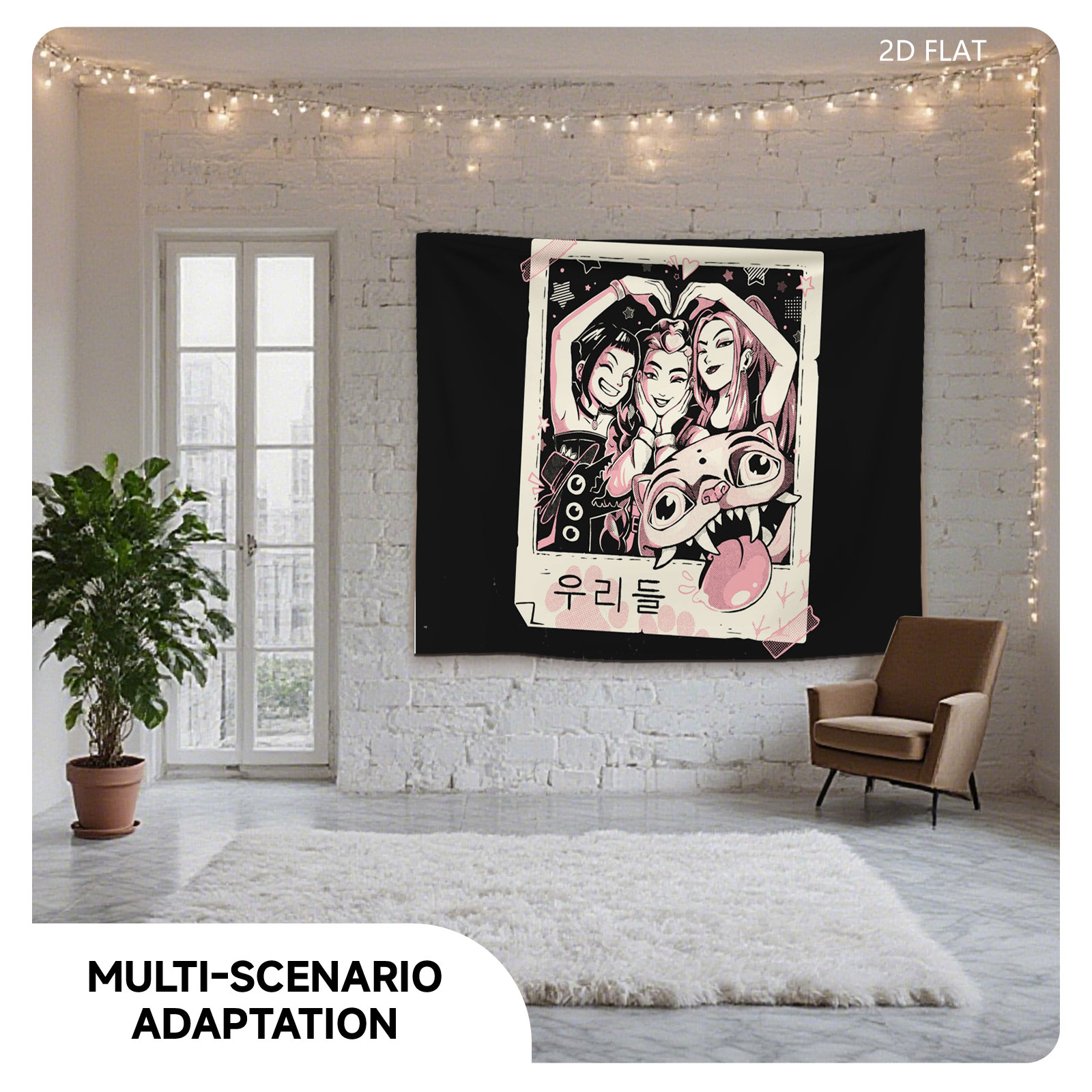 Three Girls and a Cat in a Polaroid Frame - Tapestry