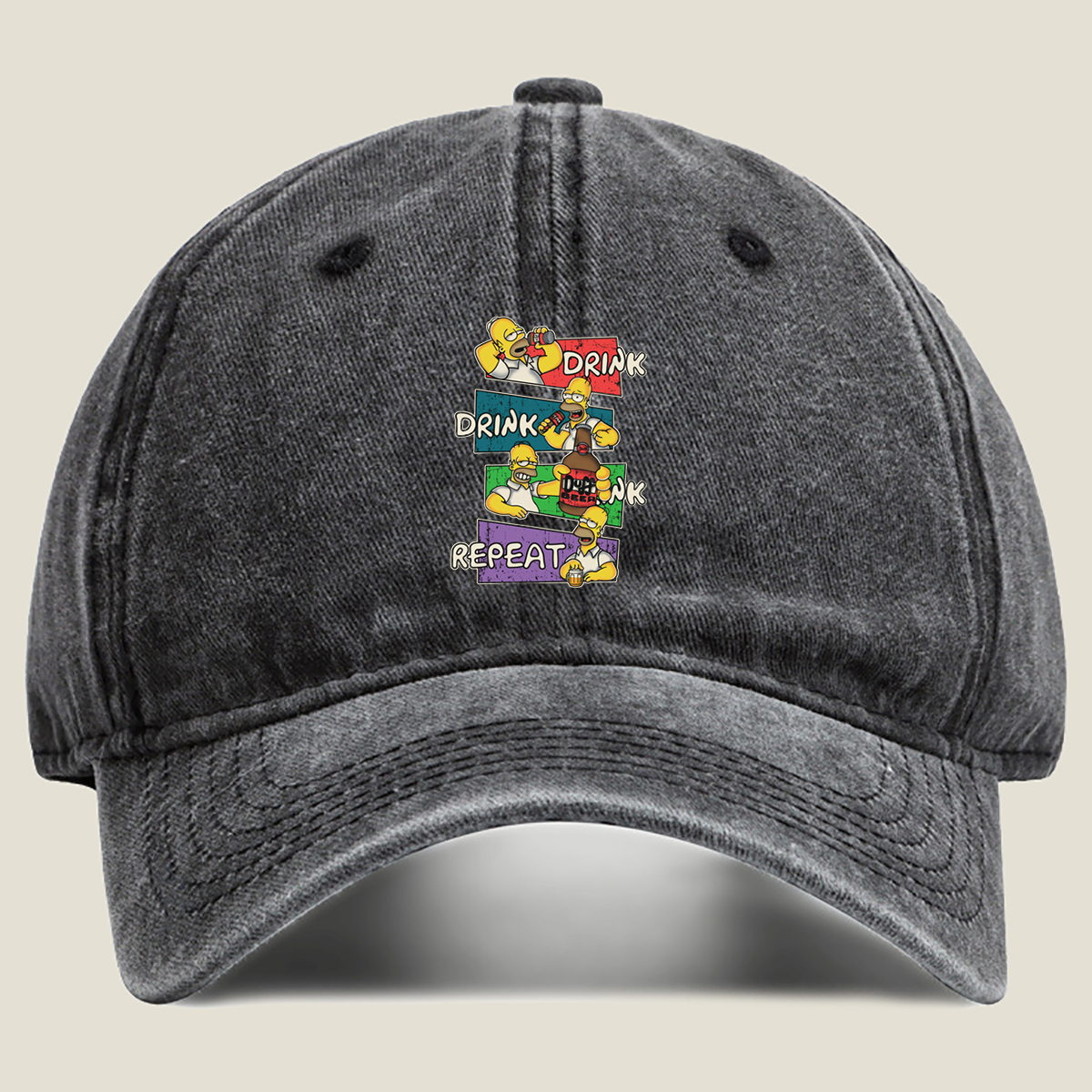 The Simpsons Homer Drink Duff Beer Repeat - Washed Denim - Baseball Cap