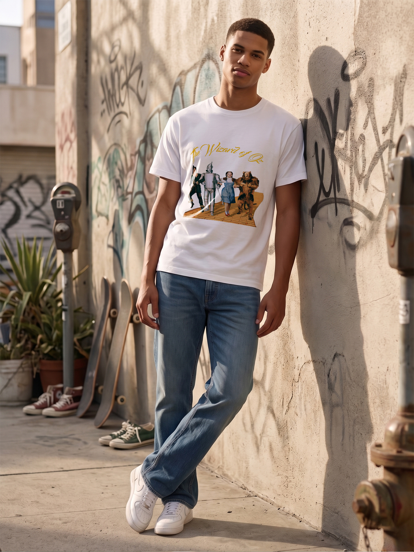 Men's Printed T-Shirt The Wizard of Oz Characters Yellow Brick Road Design Casual Round Neck Summer Lightweight Breathable Short Sleeve Tee for Fans of Classic Movies and Pop Culture Enthusiasts