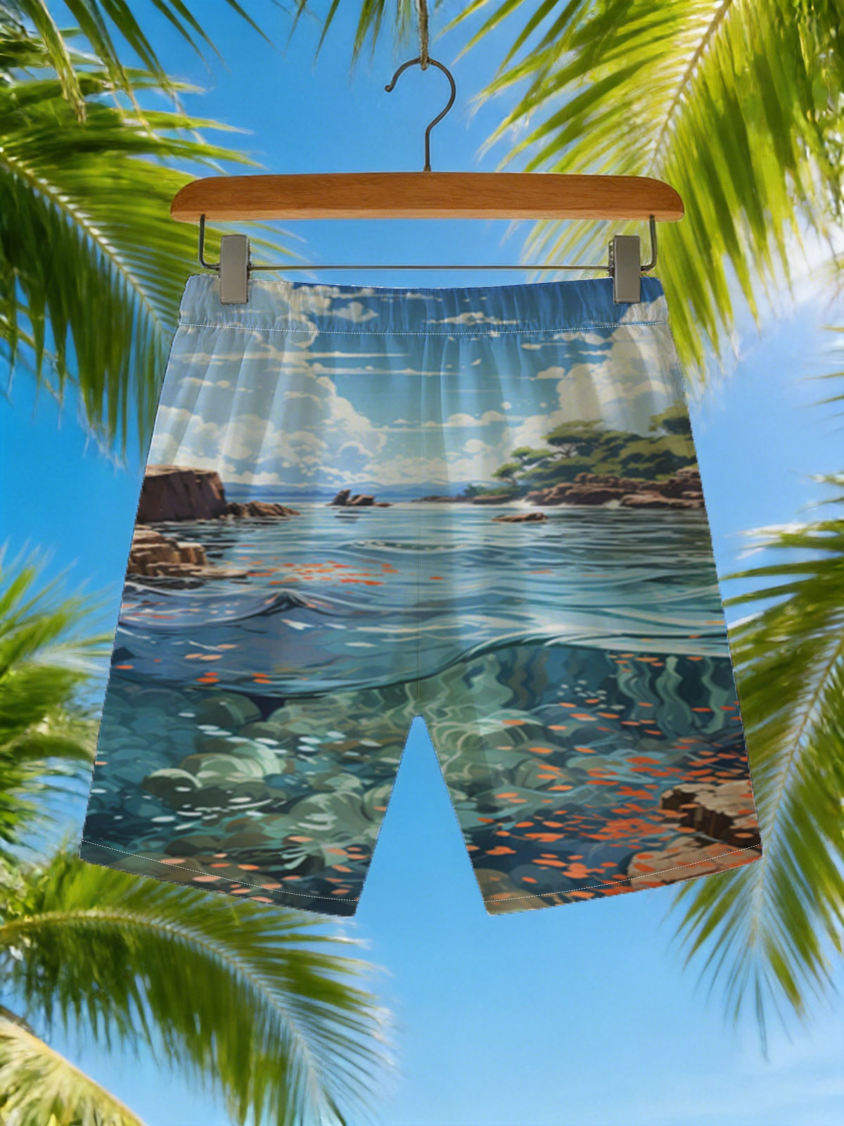 Crystal Clear Waters and Sky Reflections -  Beach shorts