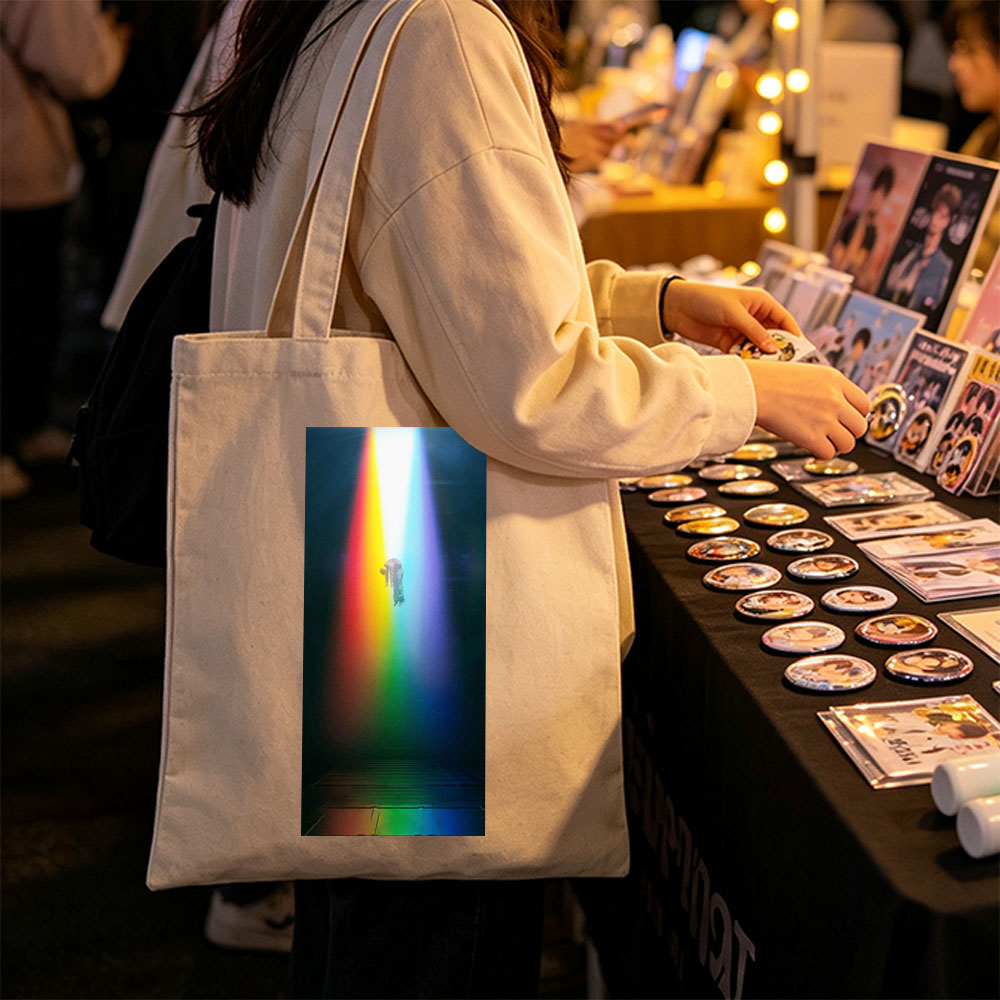 Coldplay Live Performance in a Rainbow-Lit Stage with Diver Silhouette - Canvas tote bags