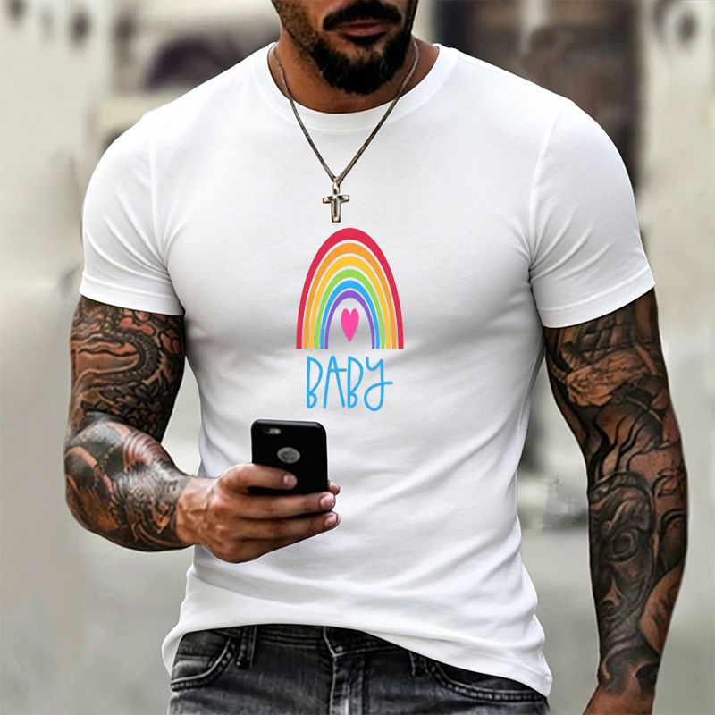 Unisex Classic T-Shirt Rainbow Heart Baby Print Design Unisex Classic T-Shirt for Casual Wear, Outdoor Activities, and Everyday Style - Perfect for Teens, Young Adults, and Trendy Fashion Lovers