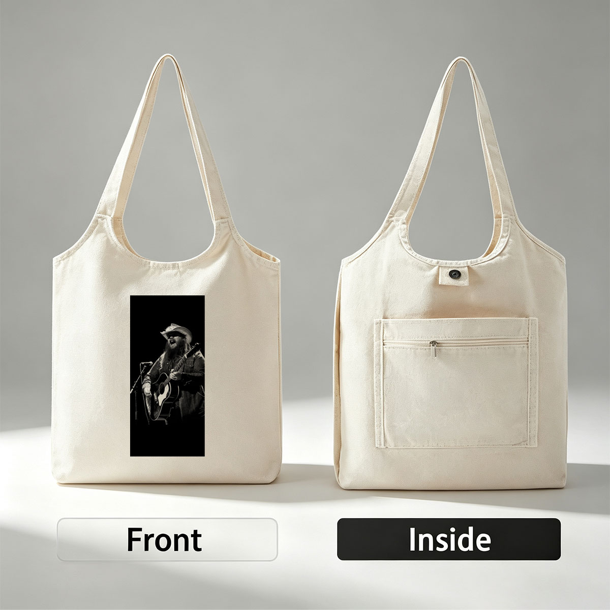 Chris Stapleton Performing on Stage with Acoustic Guitar in Black and White - Canvas shoulder bags/