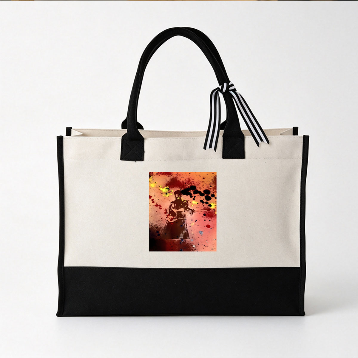Guitarist Silhouette in Abstract Paint Splatter Art - Canvas patchwork gift tote bag