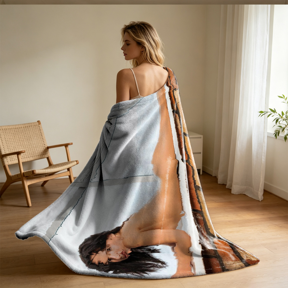Blonde woman biting finger seductively in bed - Blanket