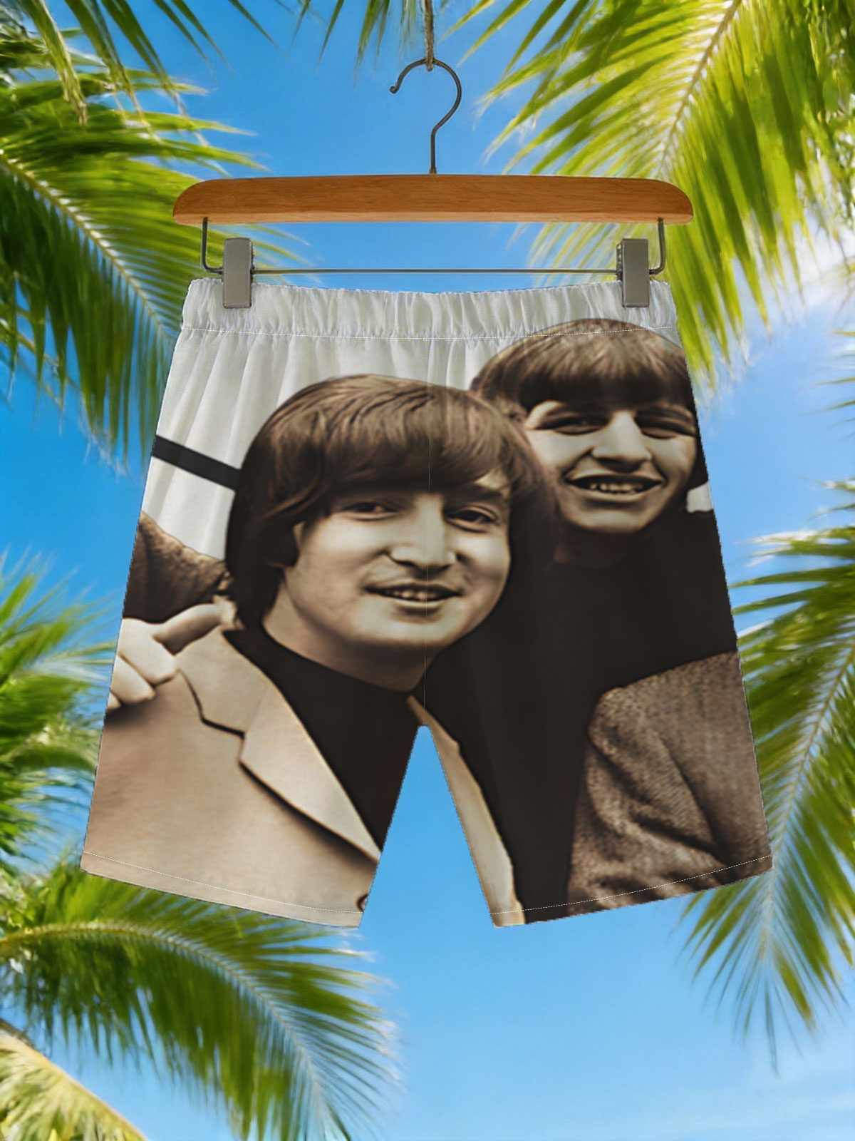 The Beatles: John, Paul, George, and Ringo in a classic pose -  Beach shorts