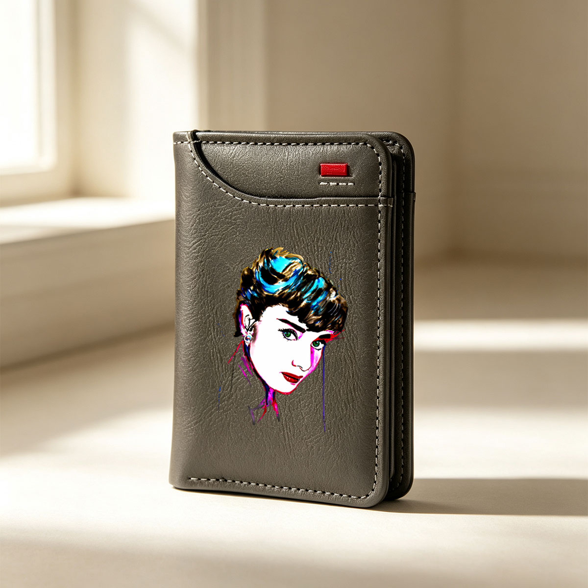 Audrey Hepburn Portrait in Vibrant Pop Art Style - Vertical Style Wallet