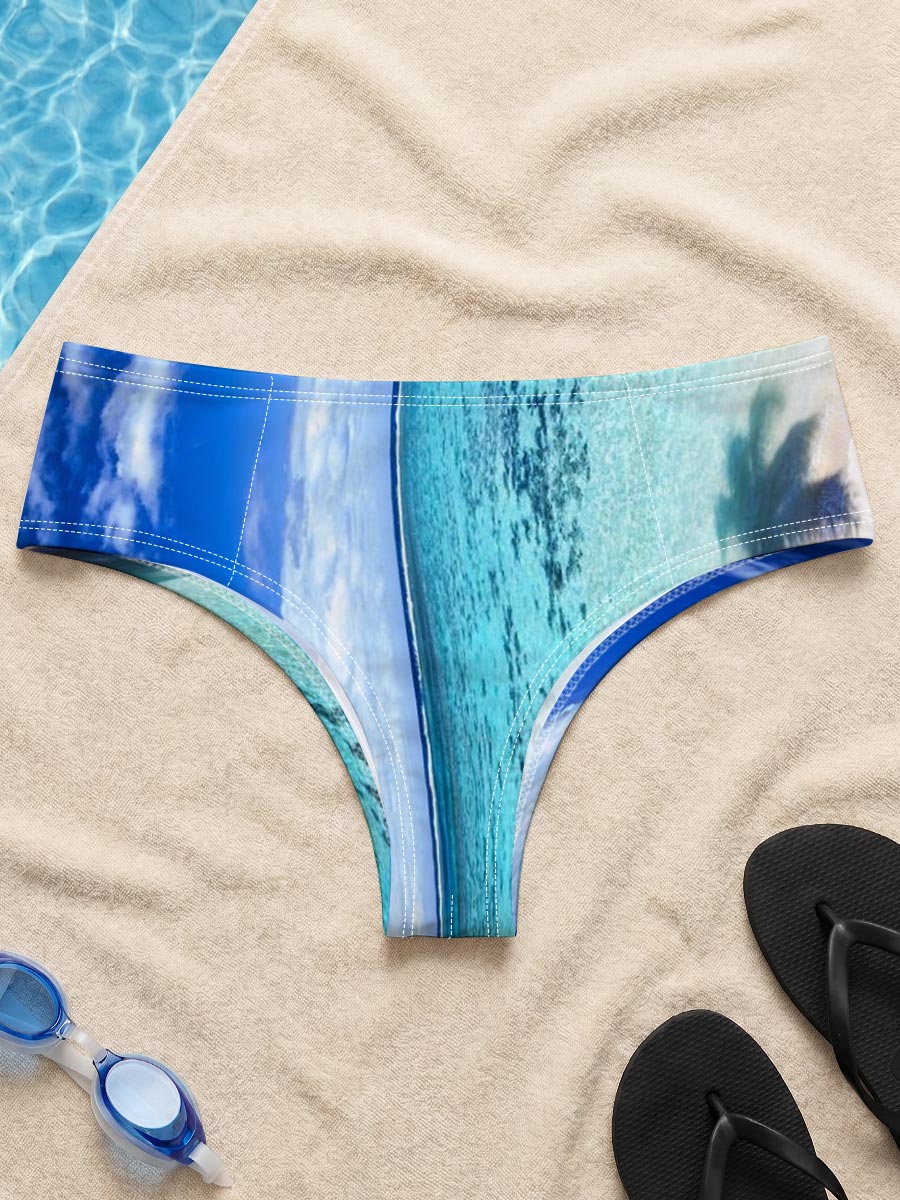 Tropical Beach with Crystal Clear Water and Palm Trees -  Men's swim trunks