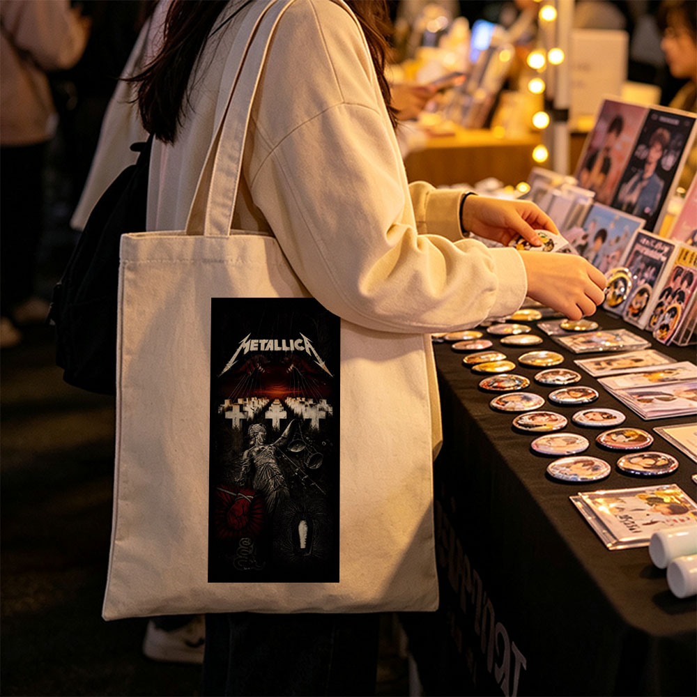 Metallica Cemetery Scene with Statue and Crosses in Dark Atmosphere - Canvas tote bags