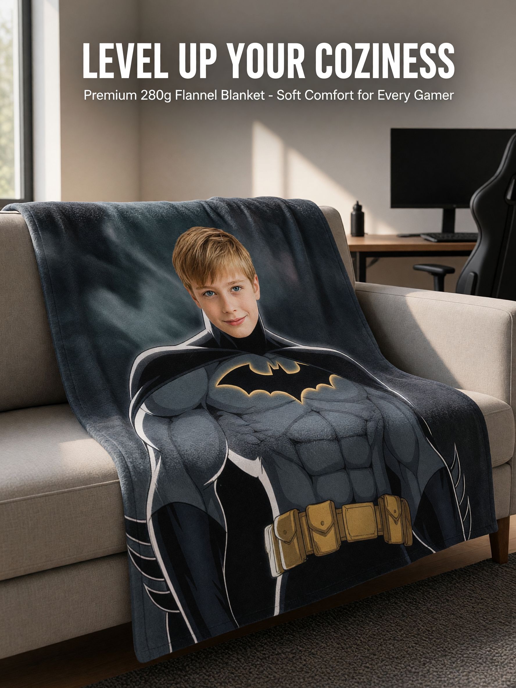 Custom Face Superhero Photo Flannel Fleece Throw Blanket, Soft Anti-Pilling Cozy Bedding Ideal Personalized Gift