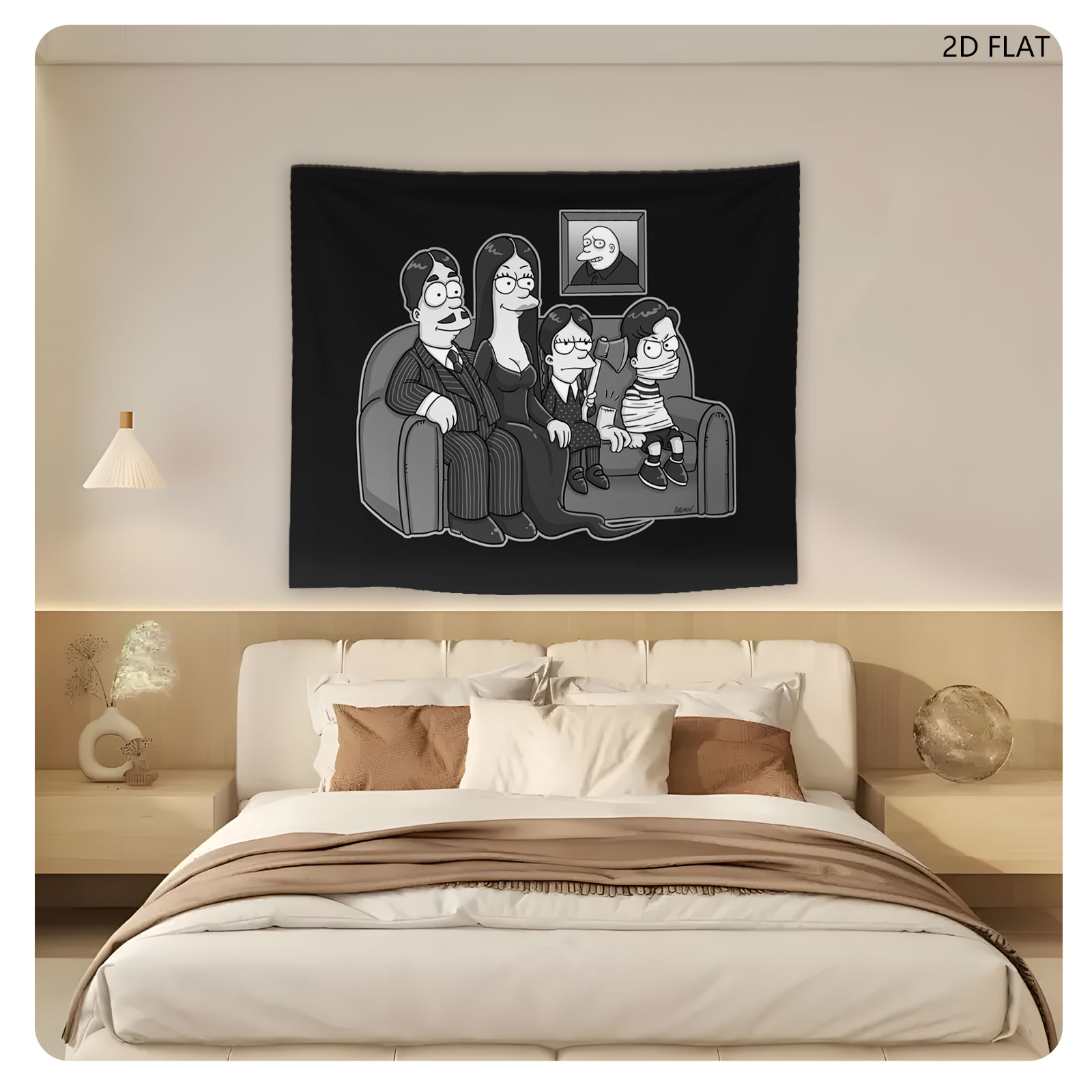 The Addams Family on Couch with Portrait of Gomez - Tapestry