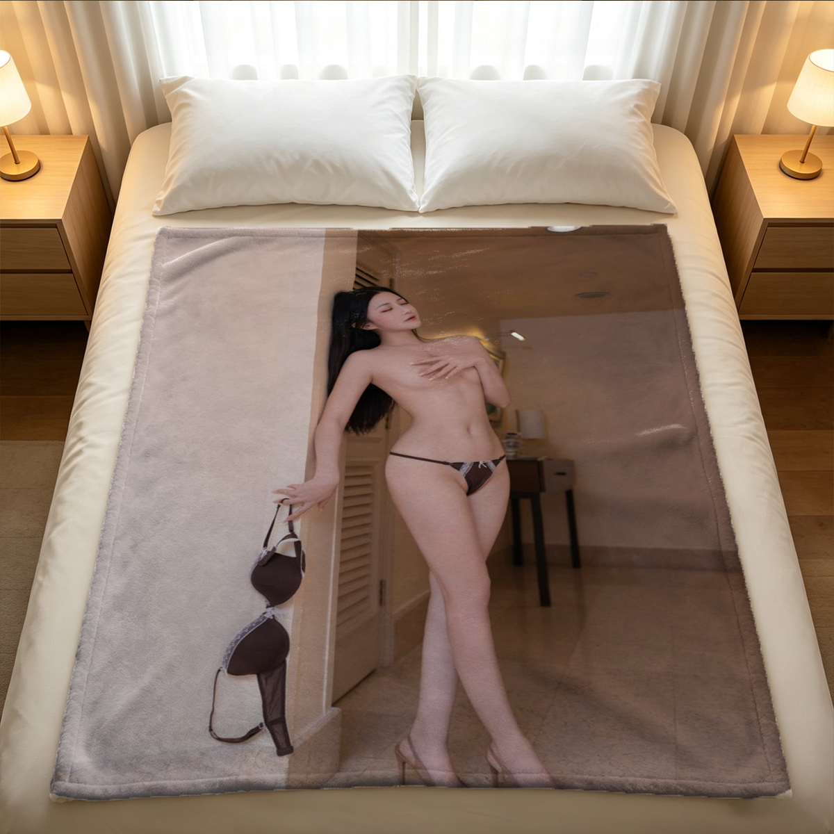 Nude Redhead on Green Blanket Sofa - Blanket
