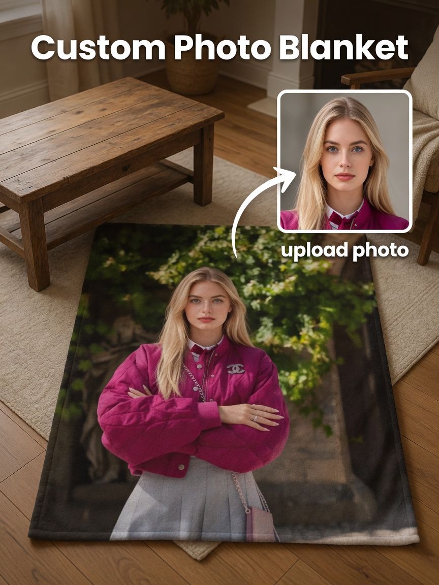 Personalized Photo Face Flannel Blanket Ultra Soft Anti-Pilling Throw Blanket for Sofa Bed Ideal Custom Gift