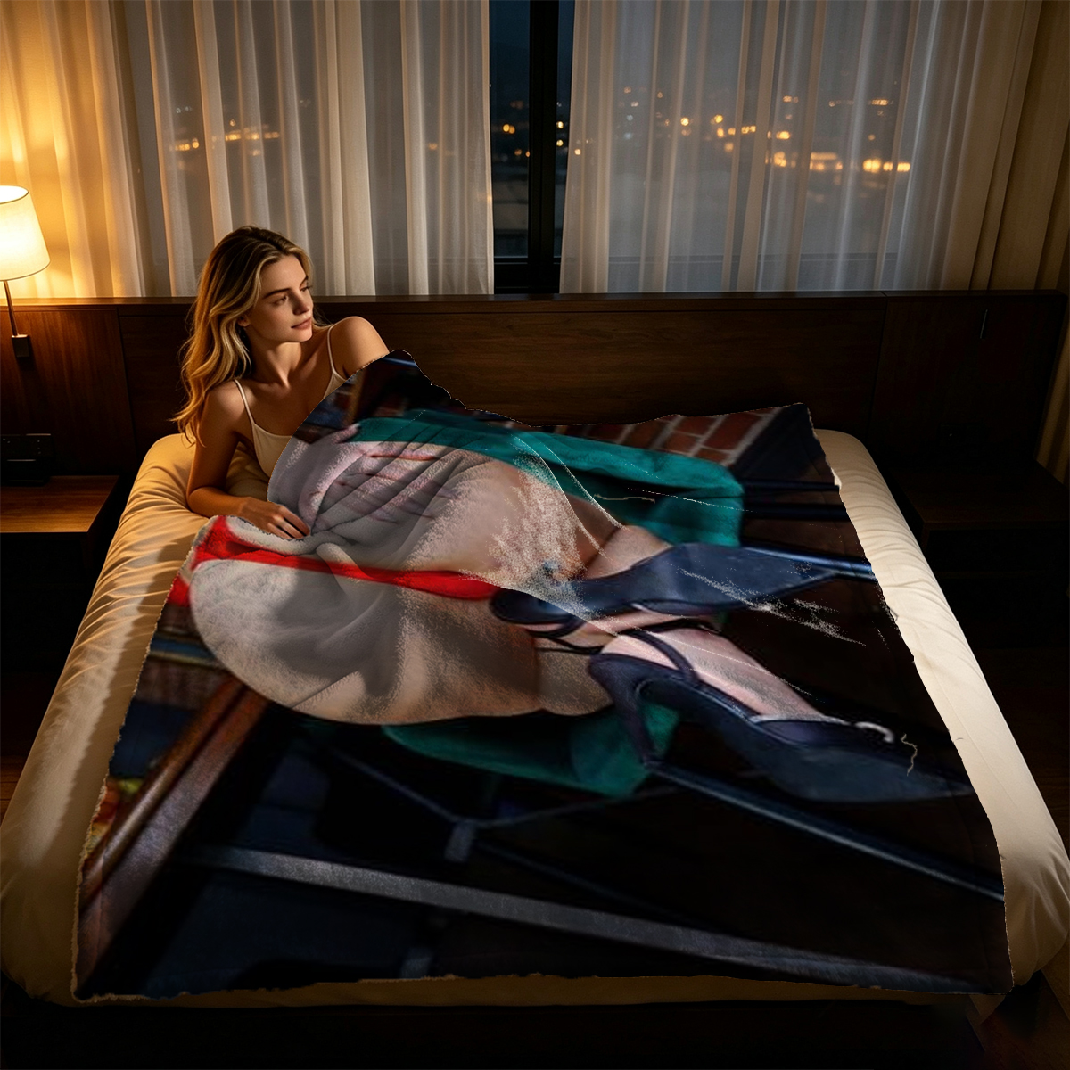 Nude Emma Watson Playing Acoustic Guitar in Lace Socks - Blanket