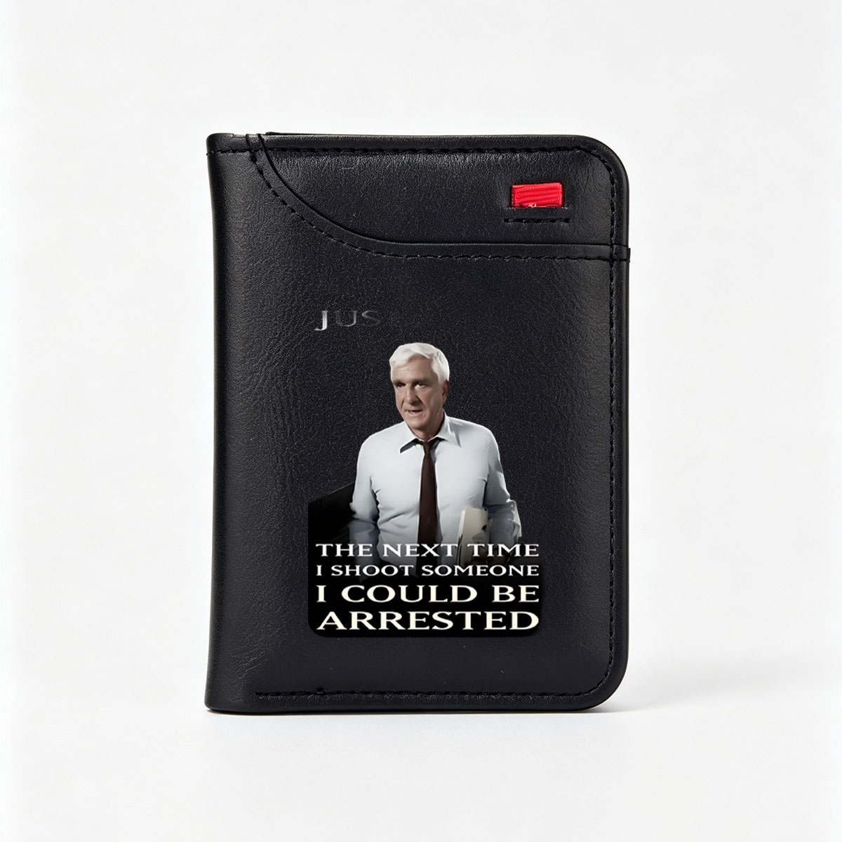 Alex Trebek in a White Shirt and Tie Holding a Folder with Text 