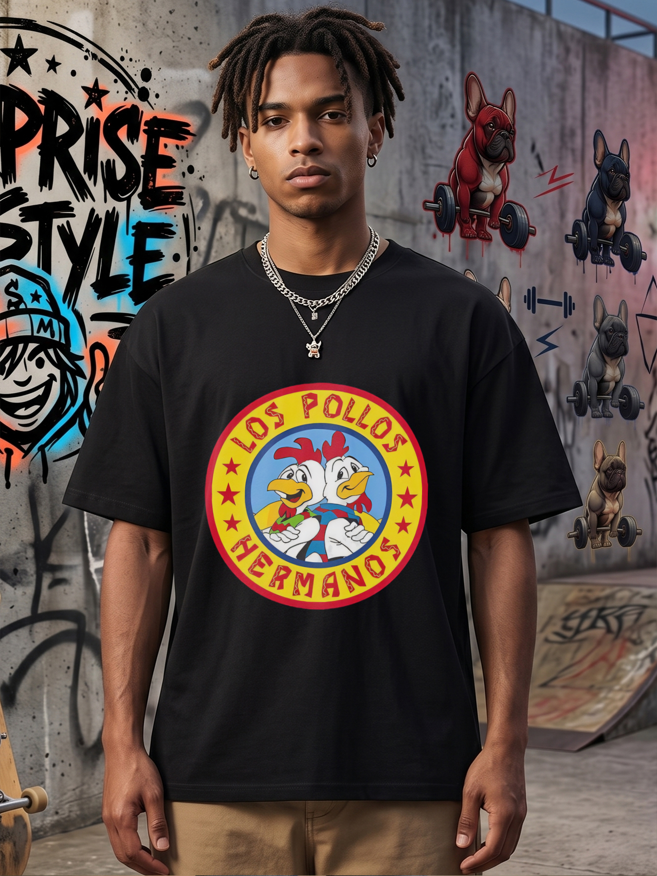 Men's Los Pollos Hermanos Printed T-Shirt Cartoon Chicken Logo Casual Round Neck Summer Lightweight Breathable Short Sleeve Tee for Fans of Pop Culture and Comedy Series Adults