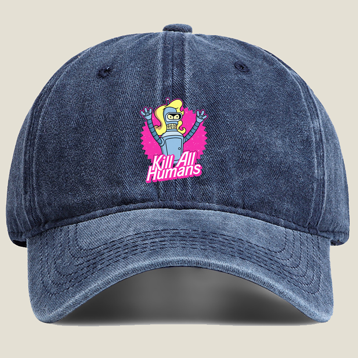 Futurama Bender Kill All Humans - Washed Denim - Baseball Cap