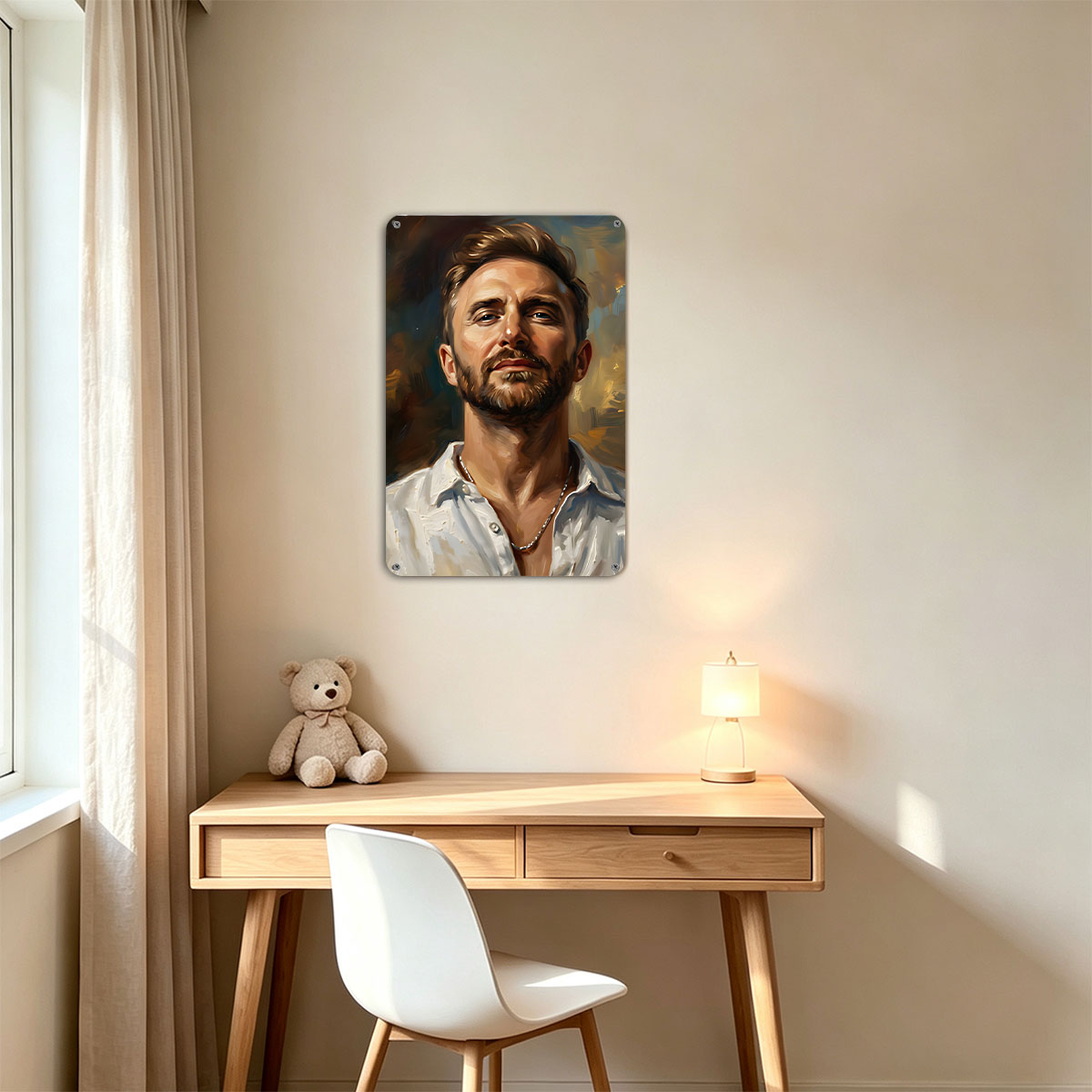 Portrait of a Man with Bearded Face and White Shirt - painting