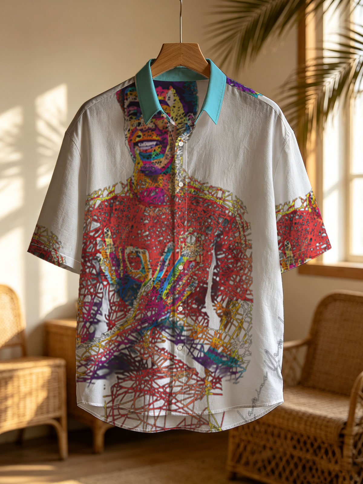 Lamine Yamal, vibrant line art portrait of the footballer in a red jersey with number 19, arms crossed, against a black background. -  Shirt