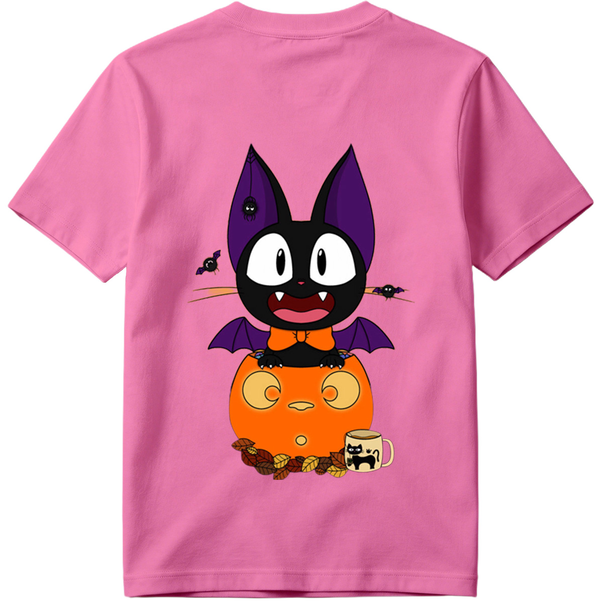 Halloween Cat with Pumpkin and Bat Wings - Tee