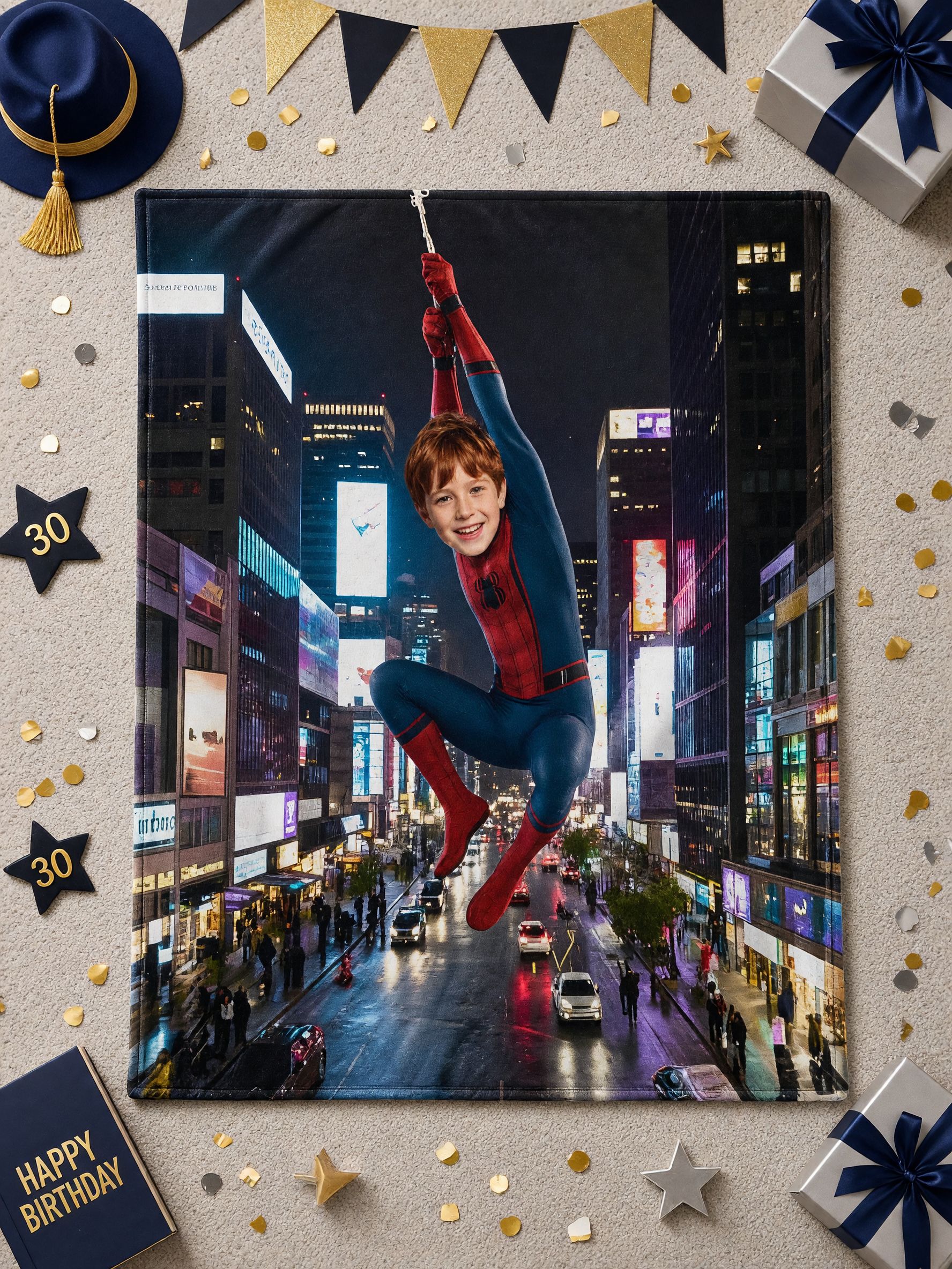 Custom Face Superhero Photo Blanket, Personalized Flannel Fleece Throw for Kids, Ideal Cozy Birthday Keepsake Gift