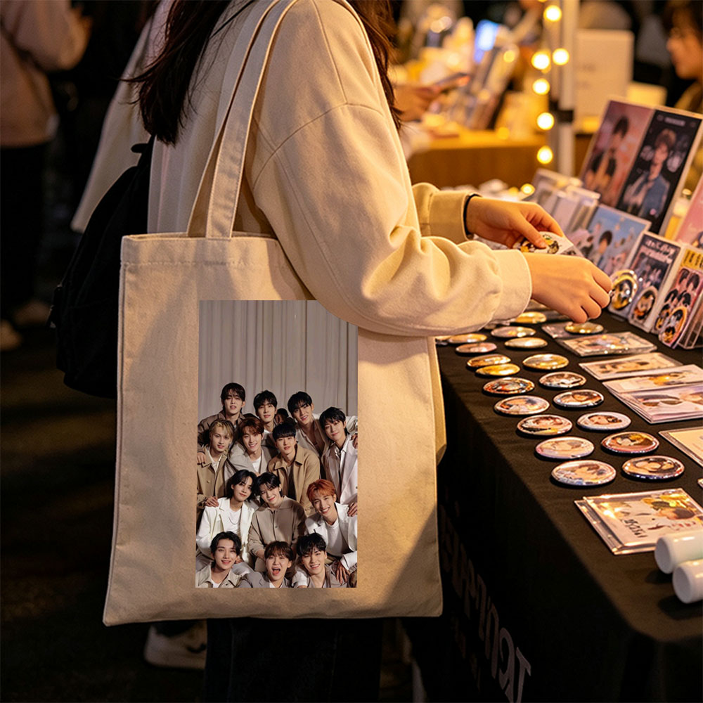 SEVENTEEN Group Photo in Coordinated Beige Outfits Posing Together for a Warm and Stylish Portrait - Canvas tote bags
