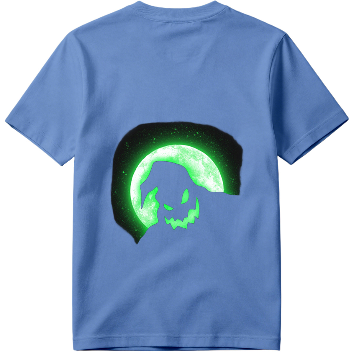 Pumpkin Head Silhouette Against Green Moon - Tee
