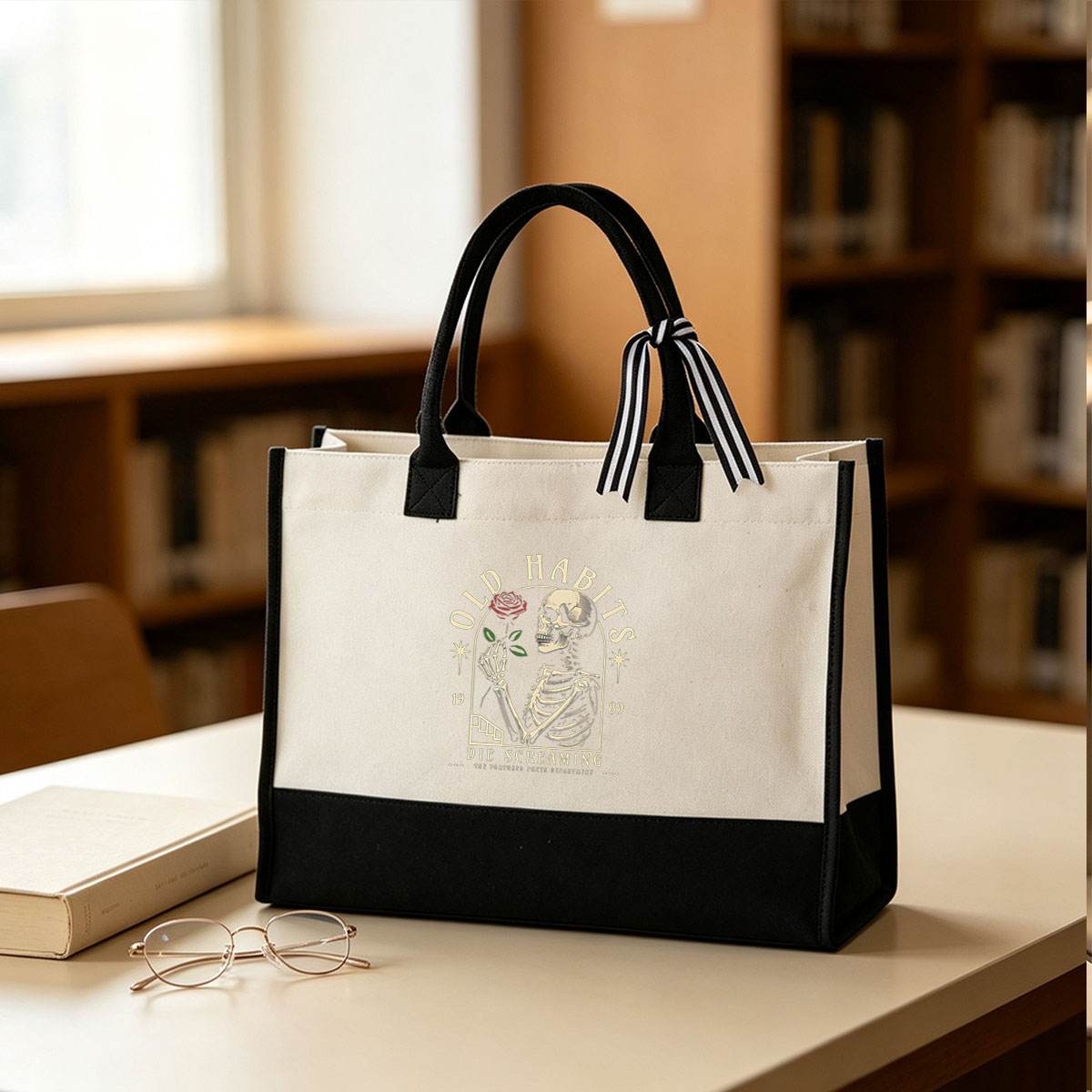Old Habits Die Screaming: The Tortured Poets Department - Canvas patchwork gift tote bag