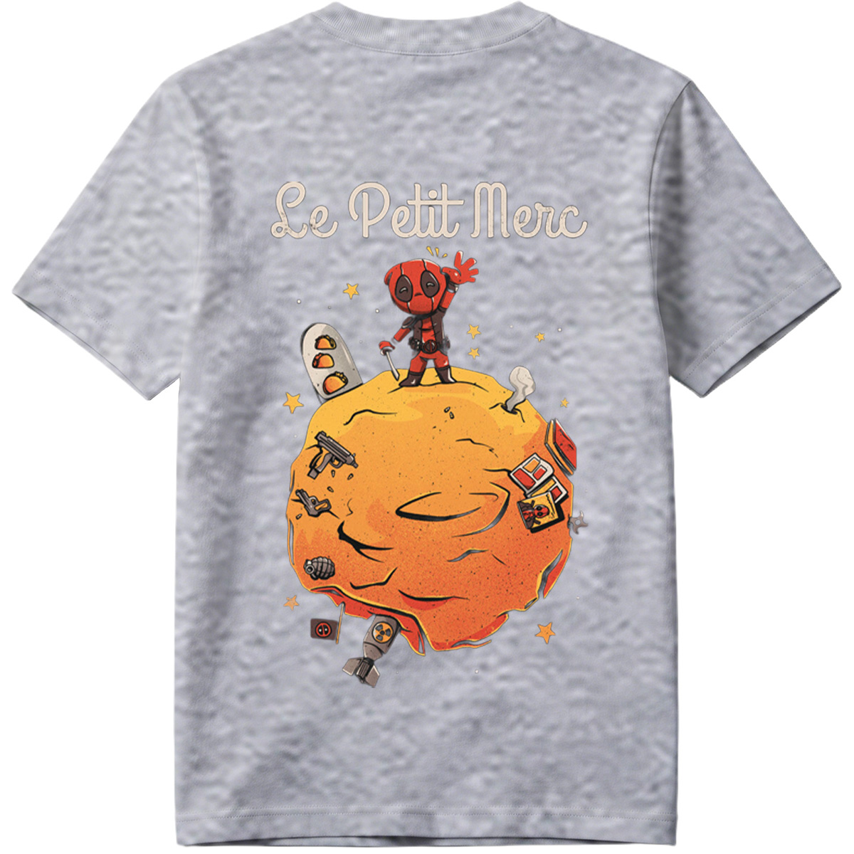 Deadpool on a Planet with Weapons and Space Items - Tee