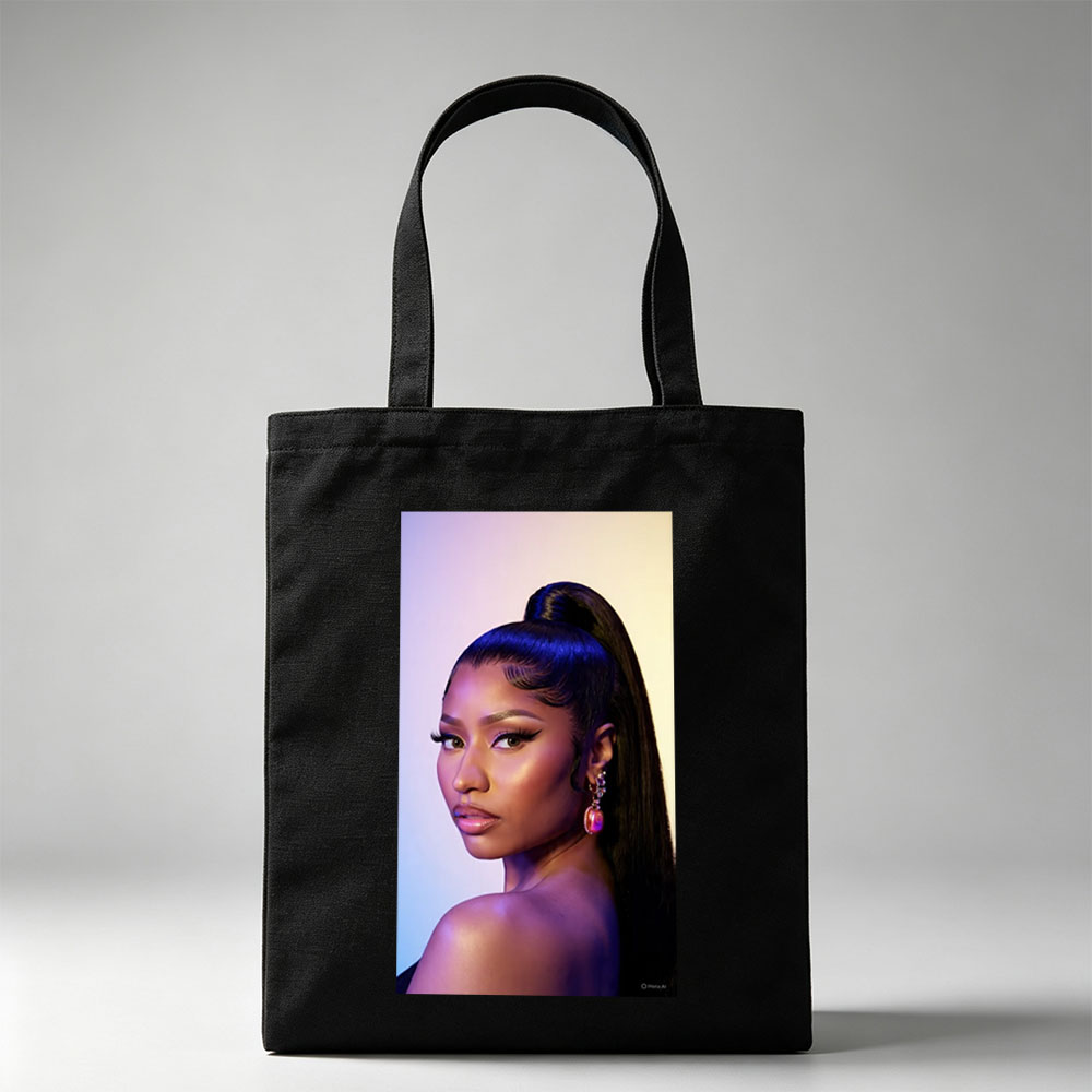 Nicki Minaj in a Stunning Portrait with Bold Makeup and High Ponytail Under Purple Lighting - Canvas tote bags