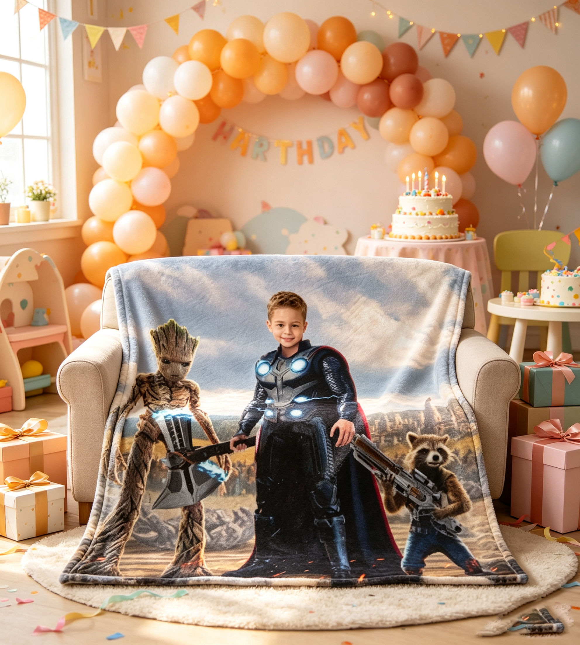 Personalized Superhero Kids Blanket - Custom Face Soft Plush Throw