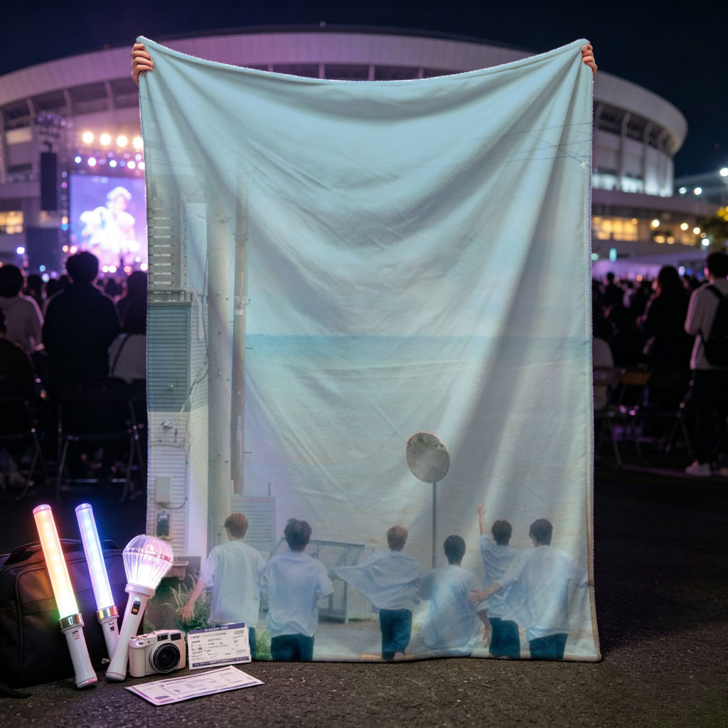 SEVENTEEN Running Toward the Ocean in Light Blue Shirts and Black Shorts - Blankets