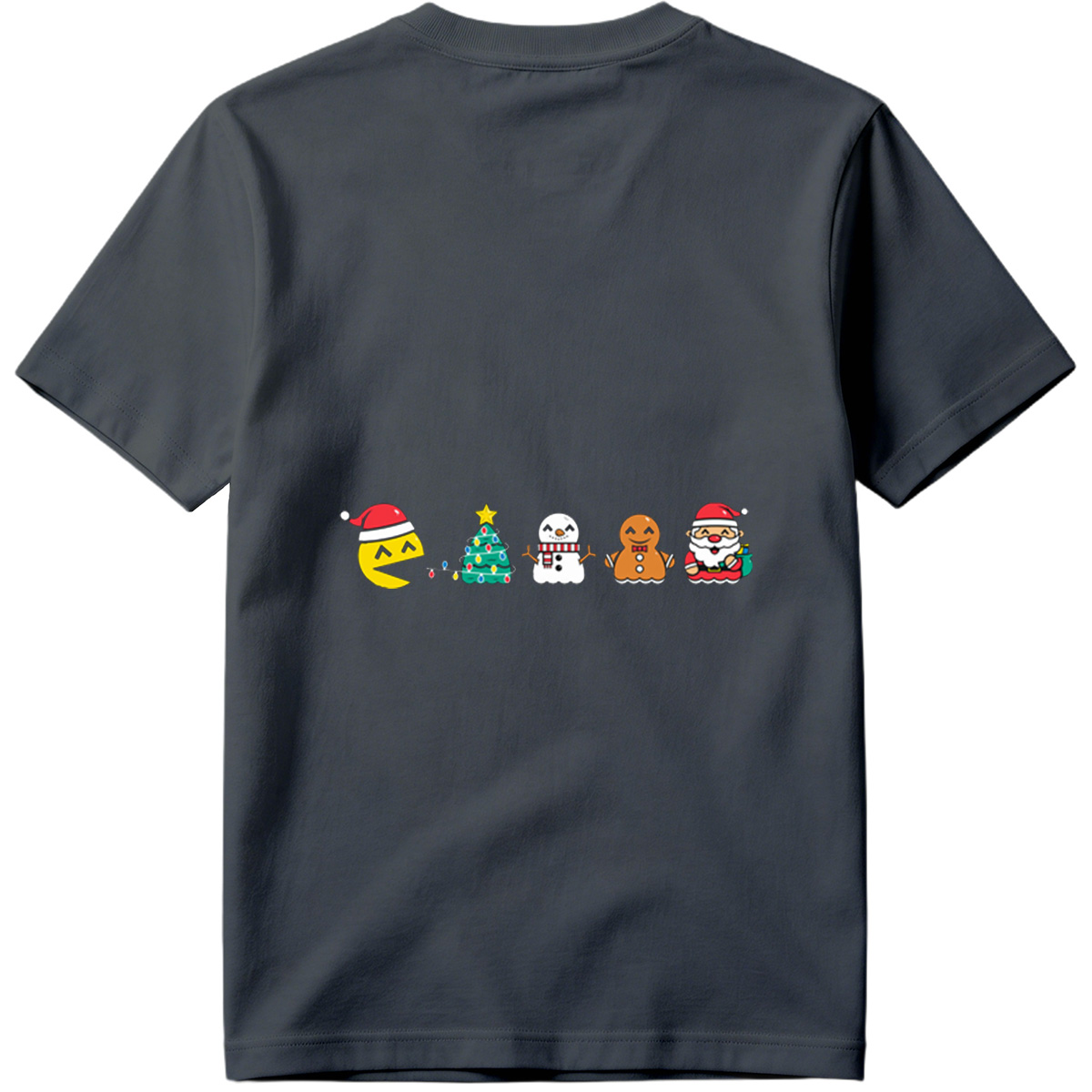 Pac-Man Christmas Characters: Pac-Man, Christmas Tree, Snowman, Gingerbread Man, Santa Claus - Tee