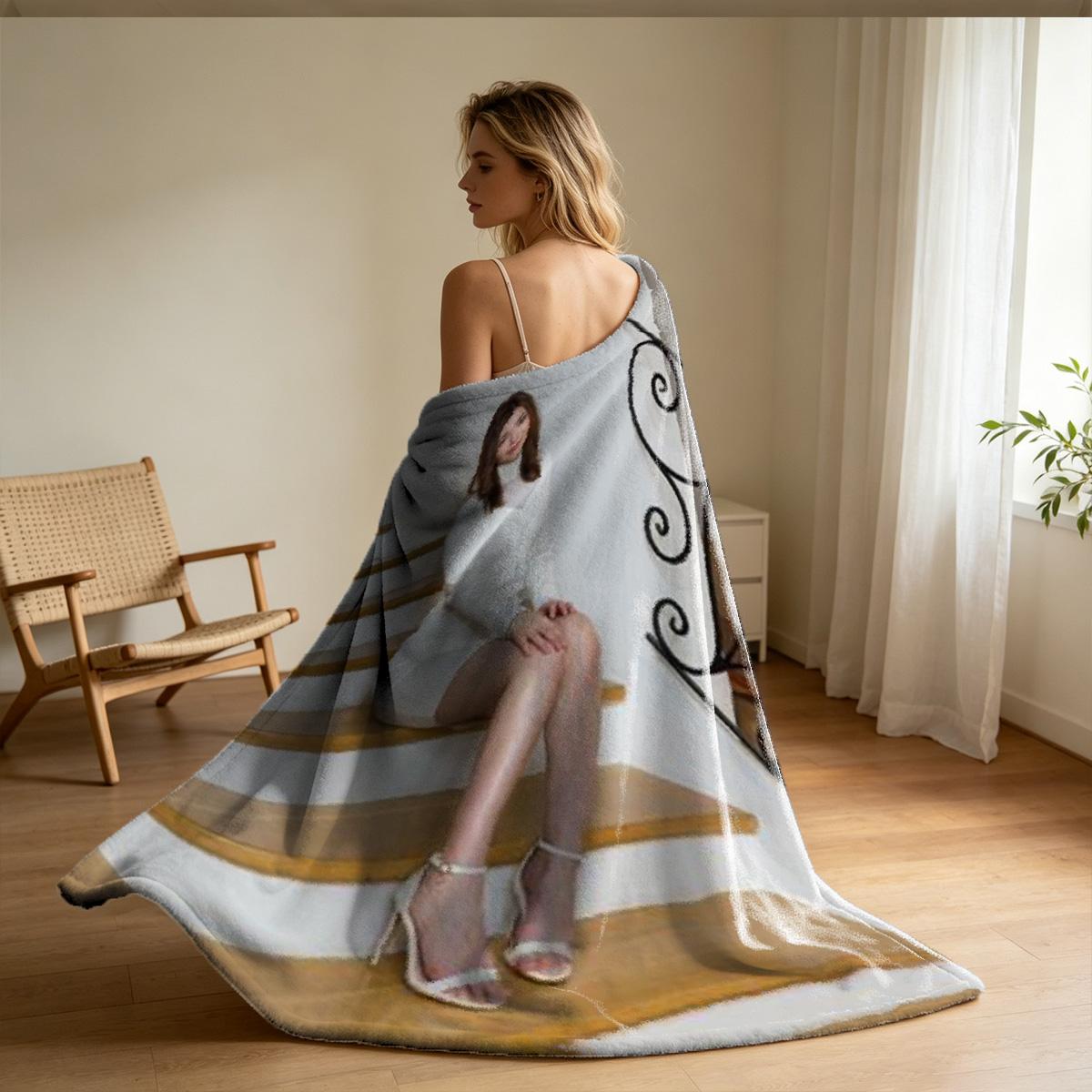 Red Lace Lingerie Seduction by the Window - Blanket