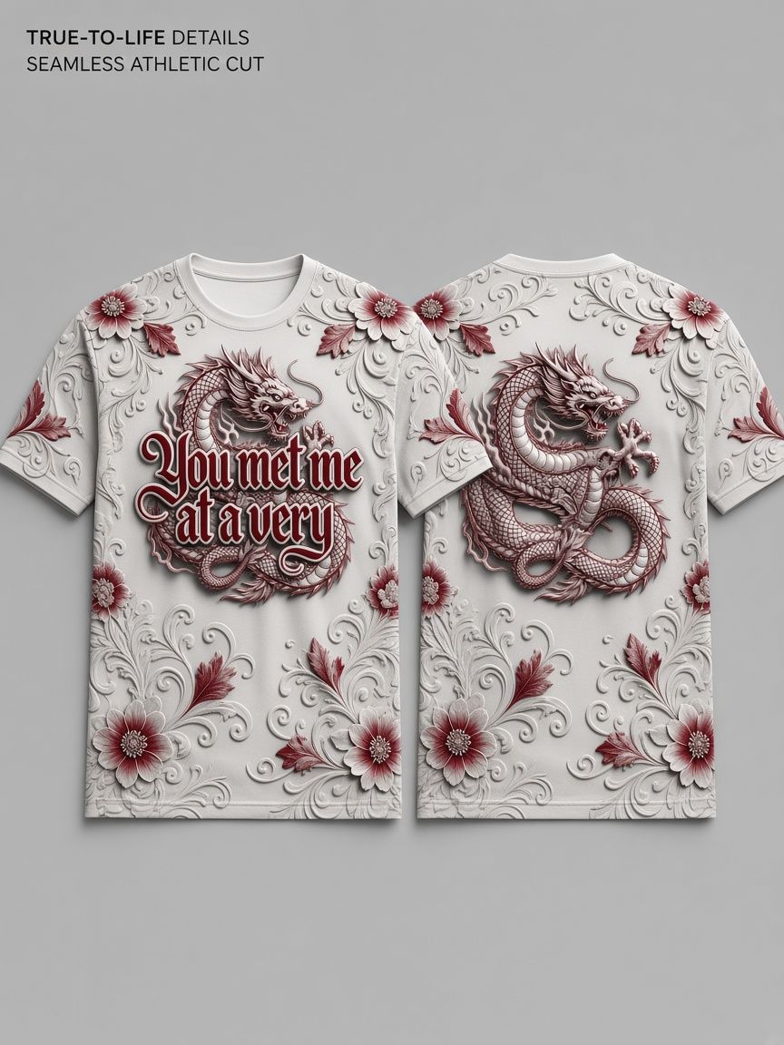 Dragon Relief 3D Optical Illusion Graphic Tee Breathable Athletic Mesh T-Shirt Casual and Sports Wear