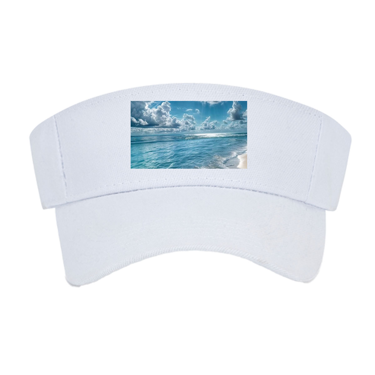 Sunlit Beach with Crystal Clear Waters and Fluffy Clouds -  Visor cap