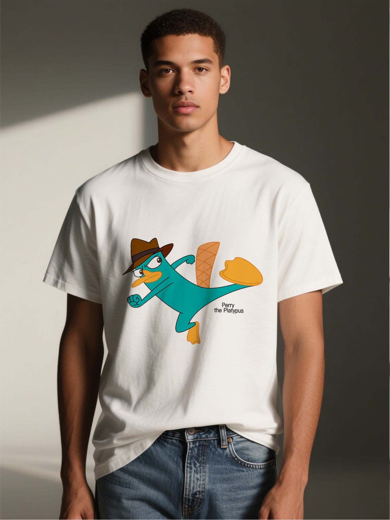 Men's Printed T-Shirt Featuring Blue Duck with Hat and Dynamic Pose - Casual Round Neck Summer Lightweight Breathable Short Sleeve T-Shirt for Outdoor Activities, Daily Wear, and Fun Outings - Ideal for Adults Who Love Cartoon Style and Humorous Designs
