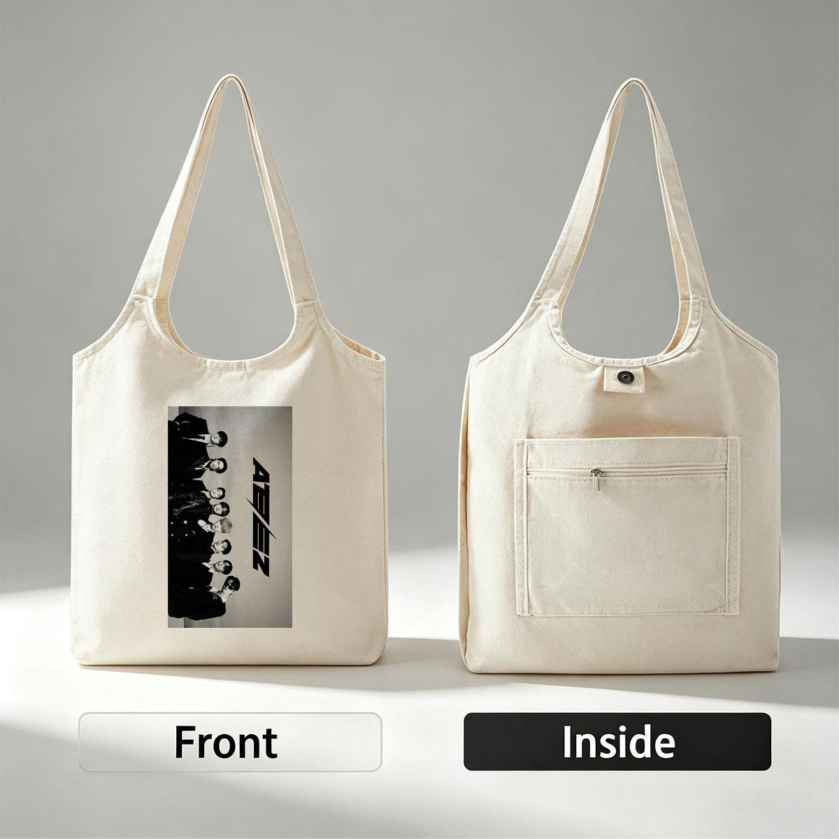 SEVENTEEN in Formal Attire Standing in a Line with Bold Logo on Gray Background - Canvas shoulder bags/