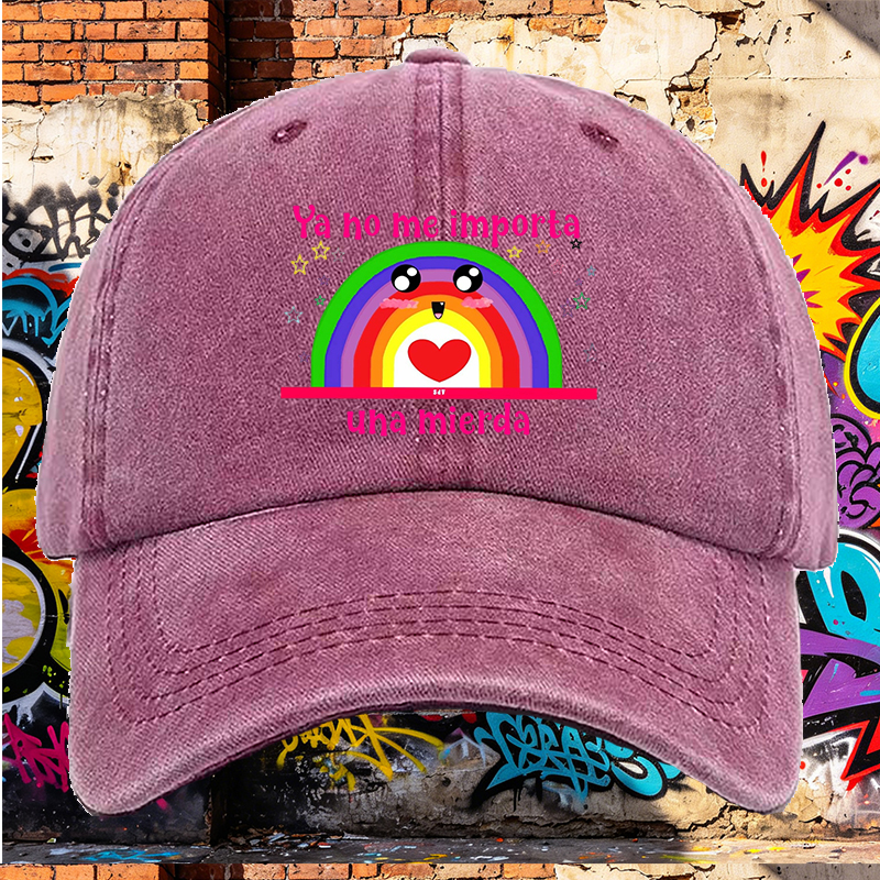 Men's Printed Washed Cap with Rainbow Face and 
