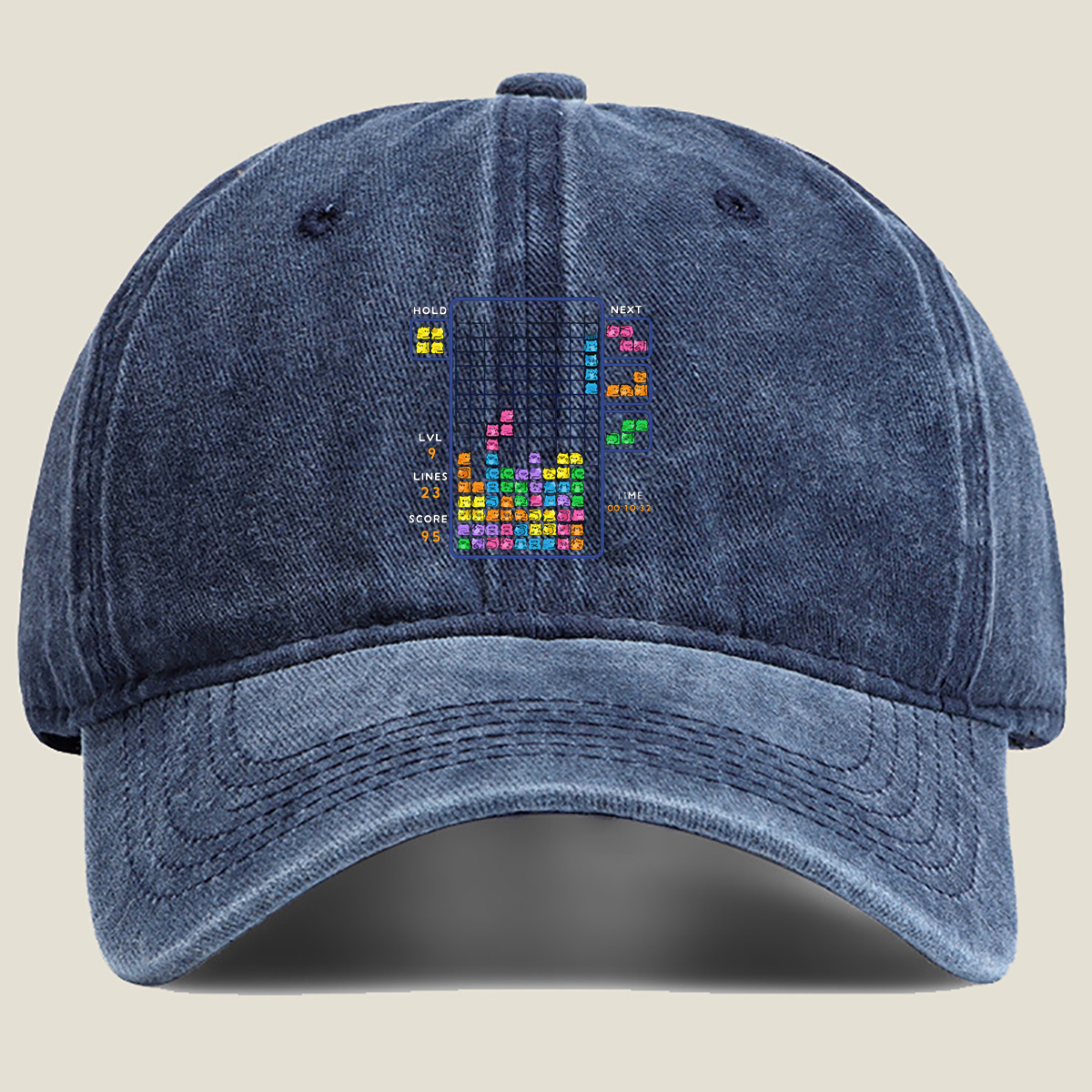 Cat Tetris: Level 9 Action - Washed Denim - Baseball Cap