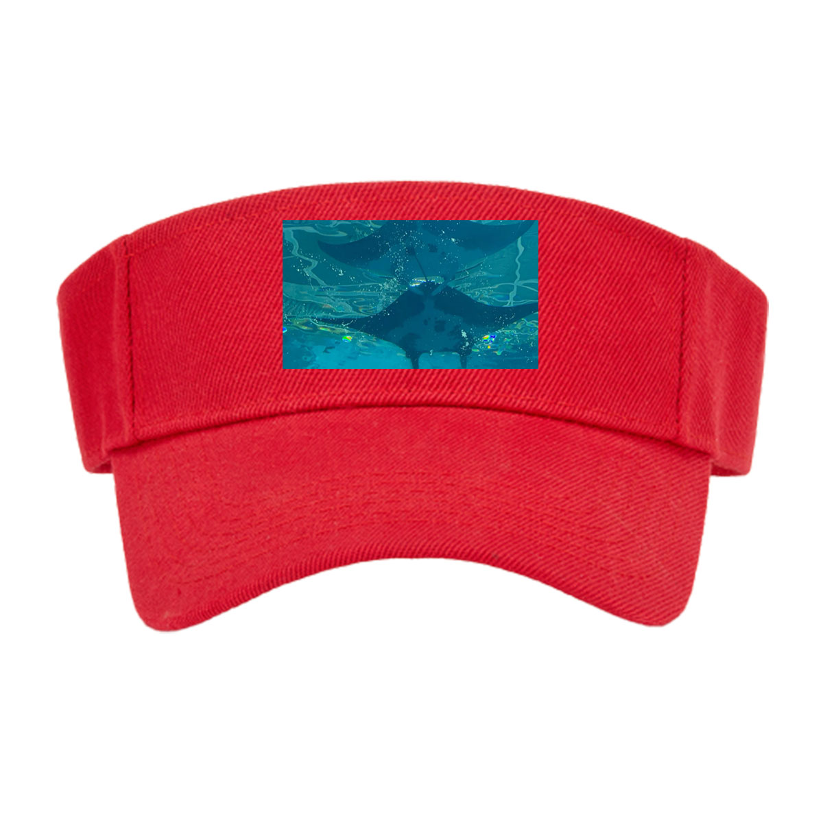 Graceful manta rays glide through clear blue waters, their silhouettes dancing beneath the surface. -  Visor cap