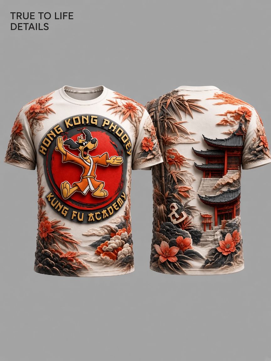 Hong Kong Phooey 3D Optical Illusion Graphic Tee Breathable Athletic Mesh T-Shirt Casual and Sports Wear